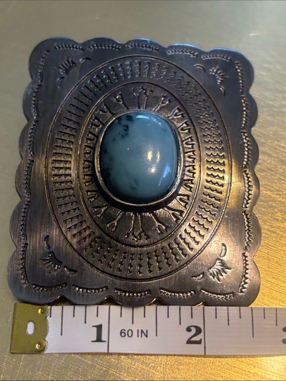 Southwestern Turquoise Belt Buckle- Silver-Tone 3x2.5 in - Picture 4 of 4